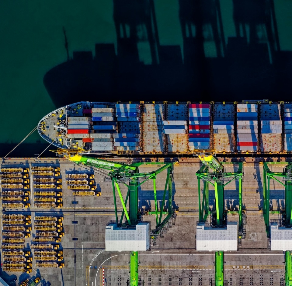 overhead view of a shipping barge