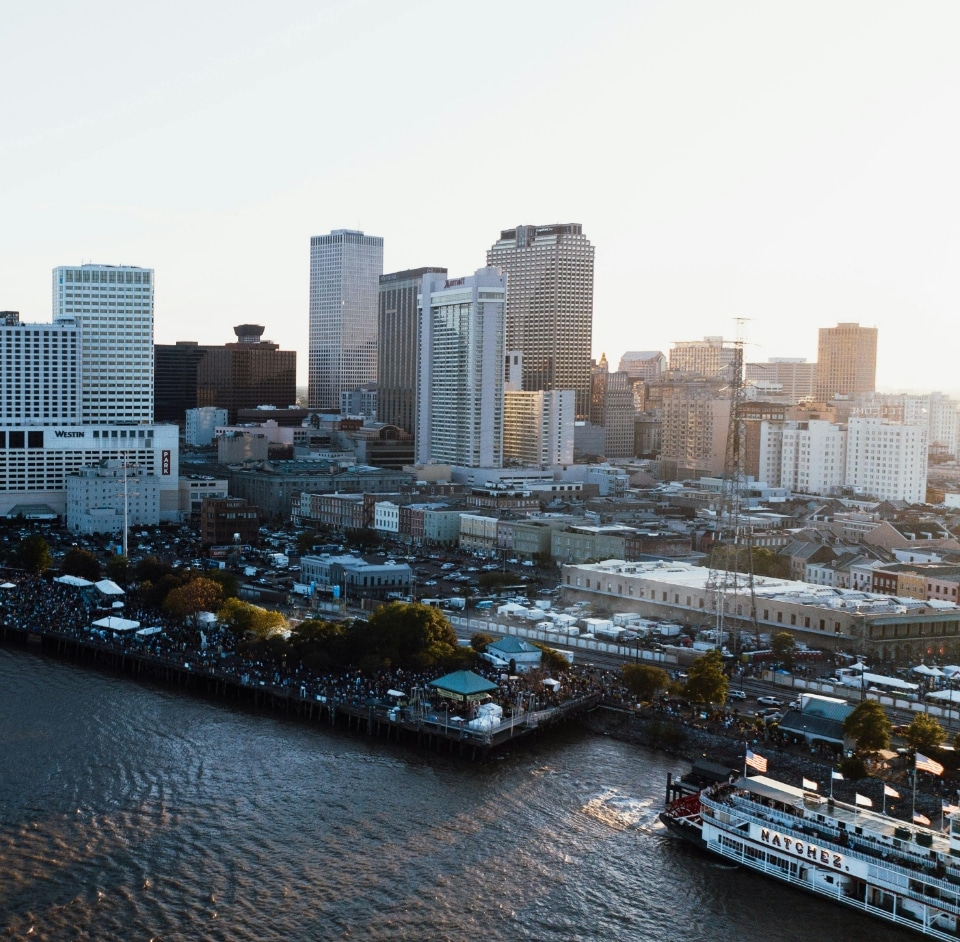 new-orleans-waterfront New Orleans waterfront with buildings in the background